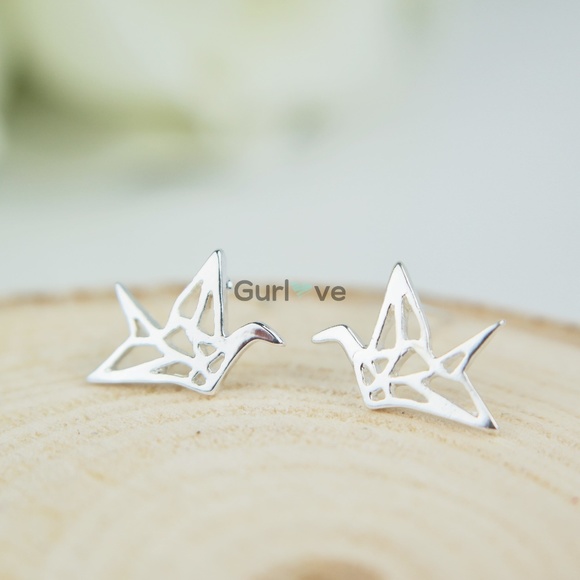 Origami Bird Stud Earrings - Picture 2 of 4